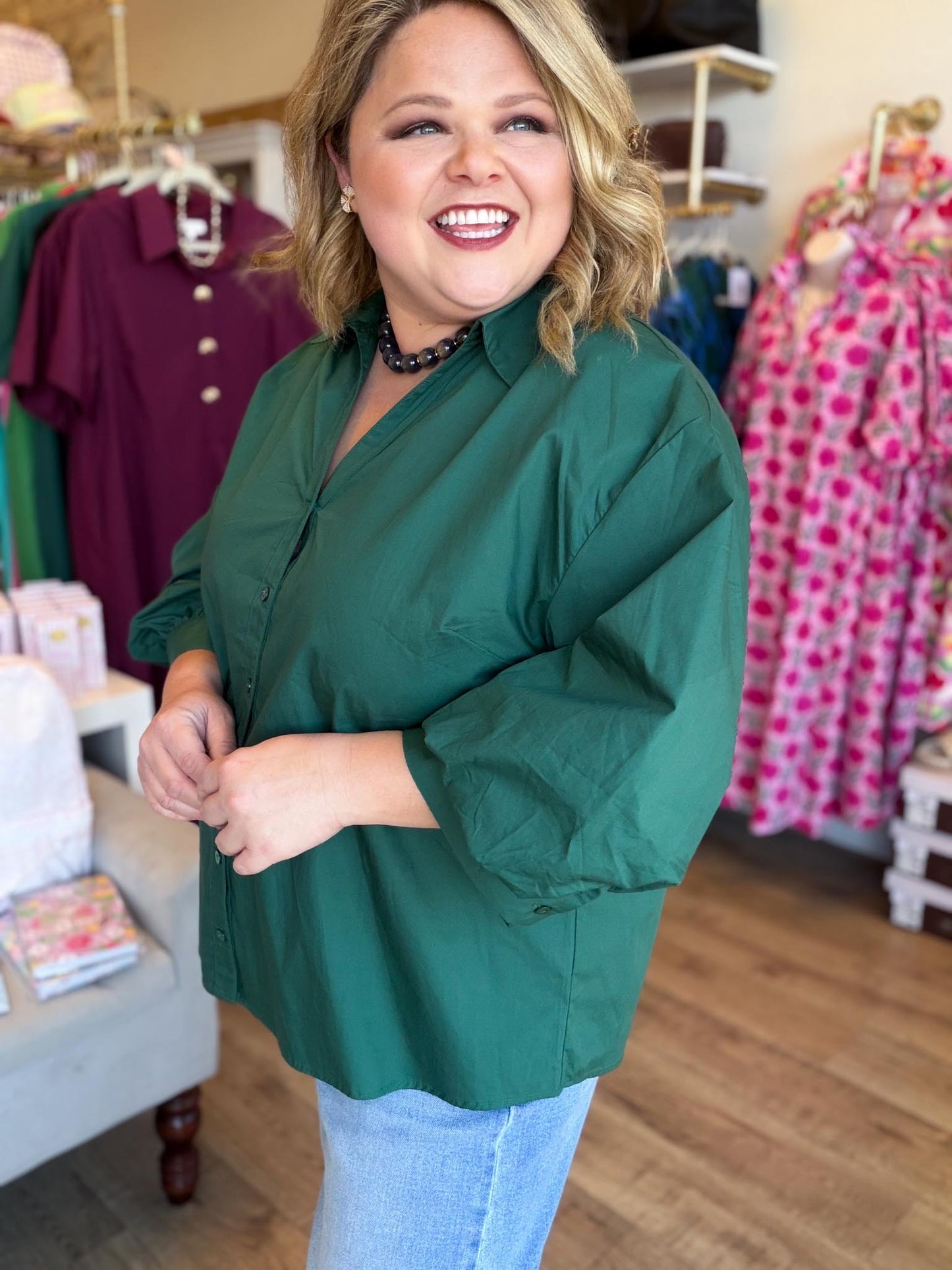 Emerald Heirloom Plus-Size Button Down Top
