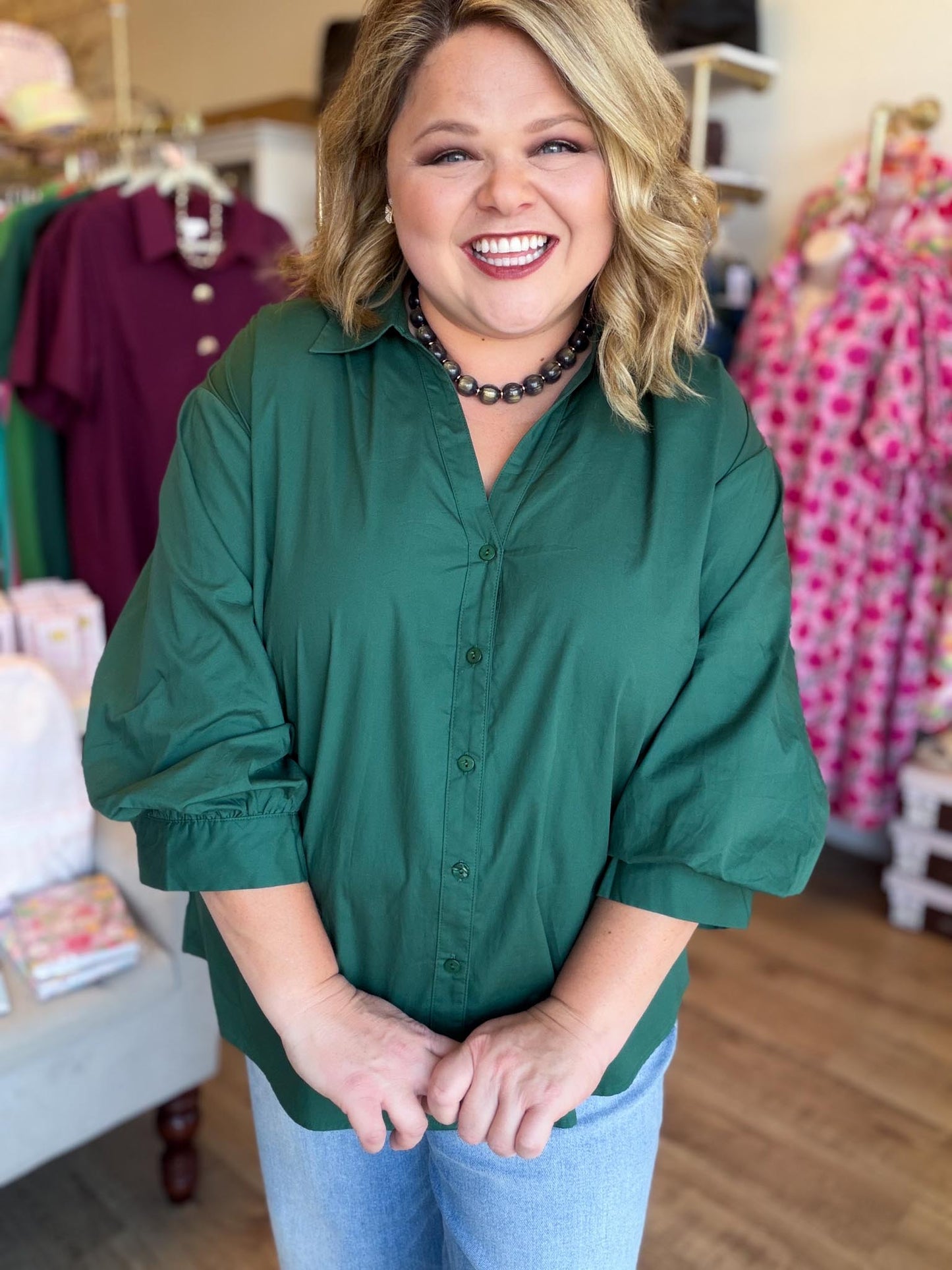Emerald Heirloom Plus-Size Button Down Top