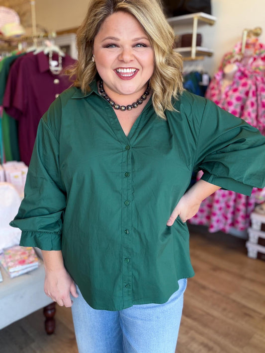 Emerald Heirloom Plus-Size Button Down Top