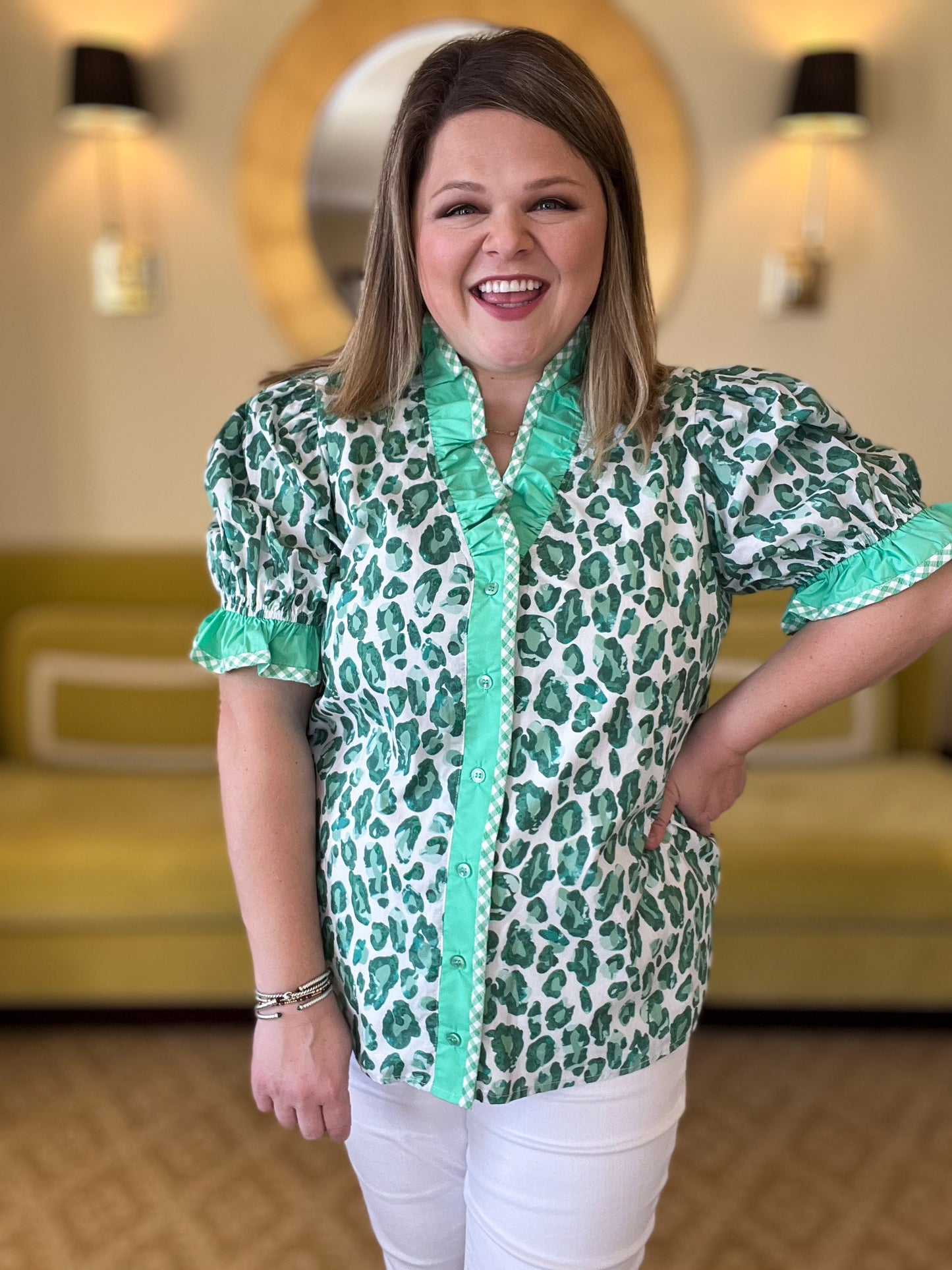 Emerald Instinct Curvy Green Leopard Top