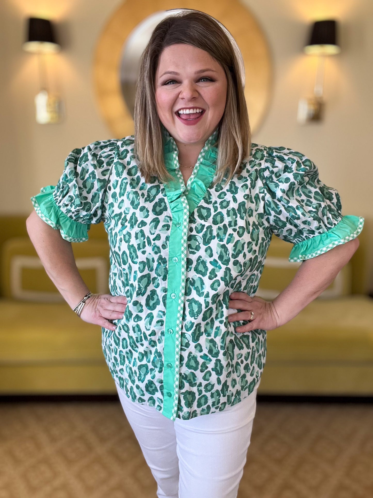 Emerald Instinct Curvy Green Leopard Top
