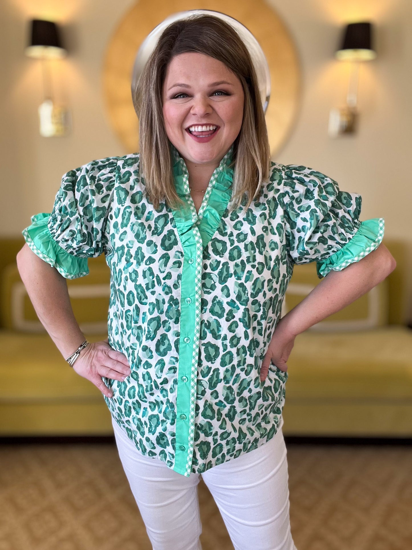 Emerald Instinct Curvy Green Leopard Top