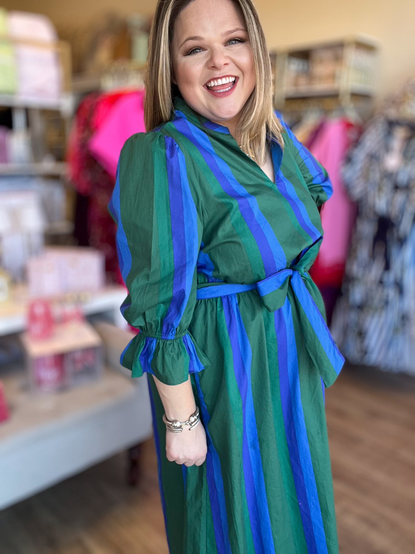 Emeralds & Sapphires Plus-Size Stripe Midi Dress