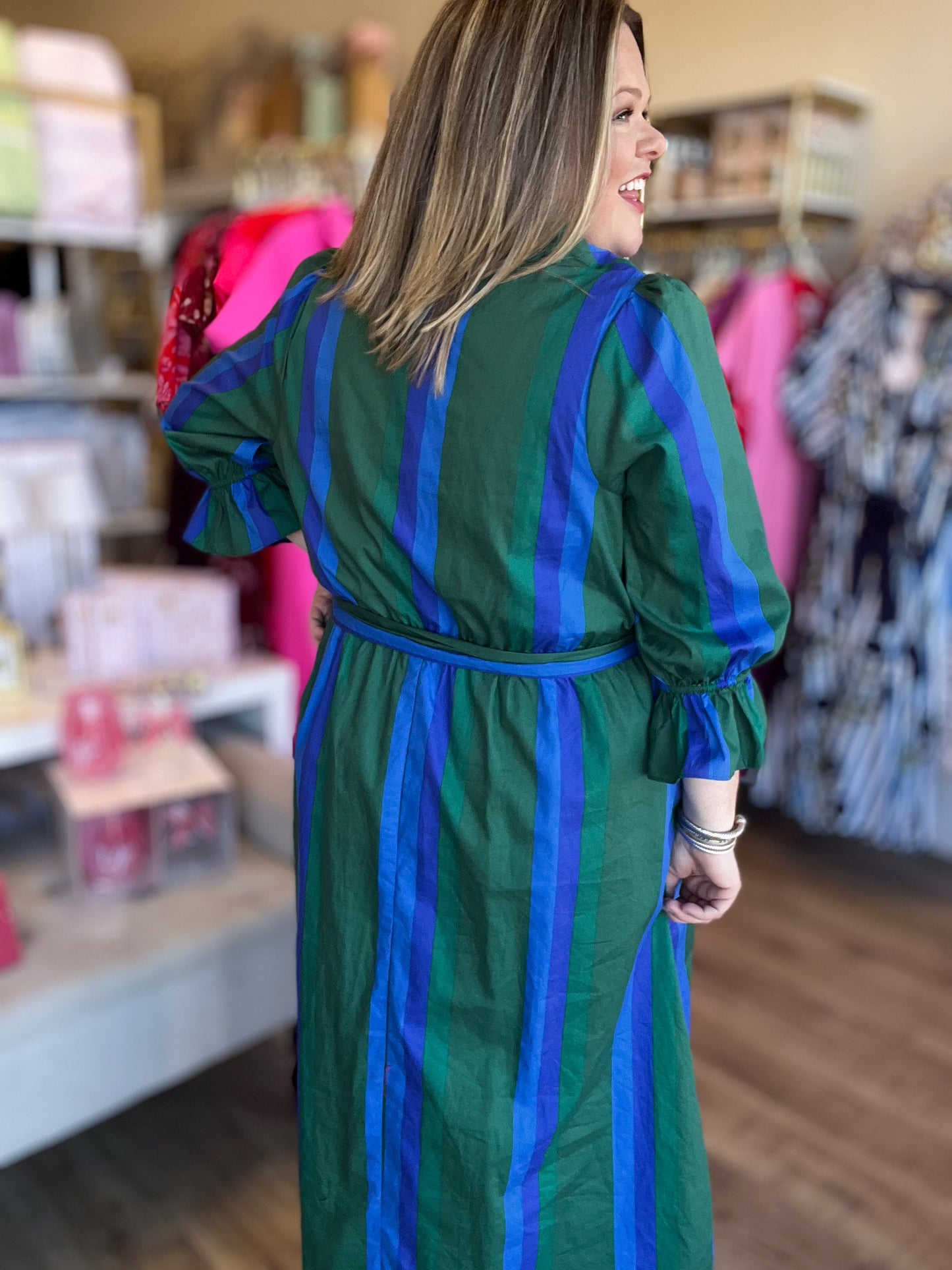 Emeralds & Sapphires Plus-Size Stripe Midi Dress