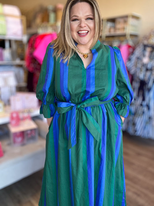 Emeralds & Sapphires Plus-Size Stripe Midi Dress