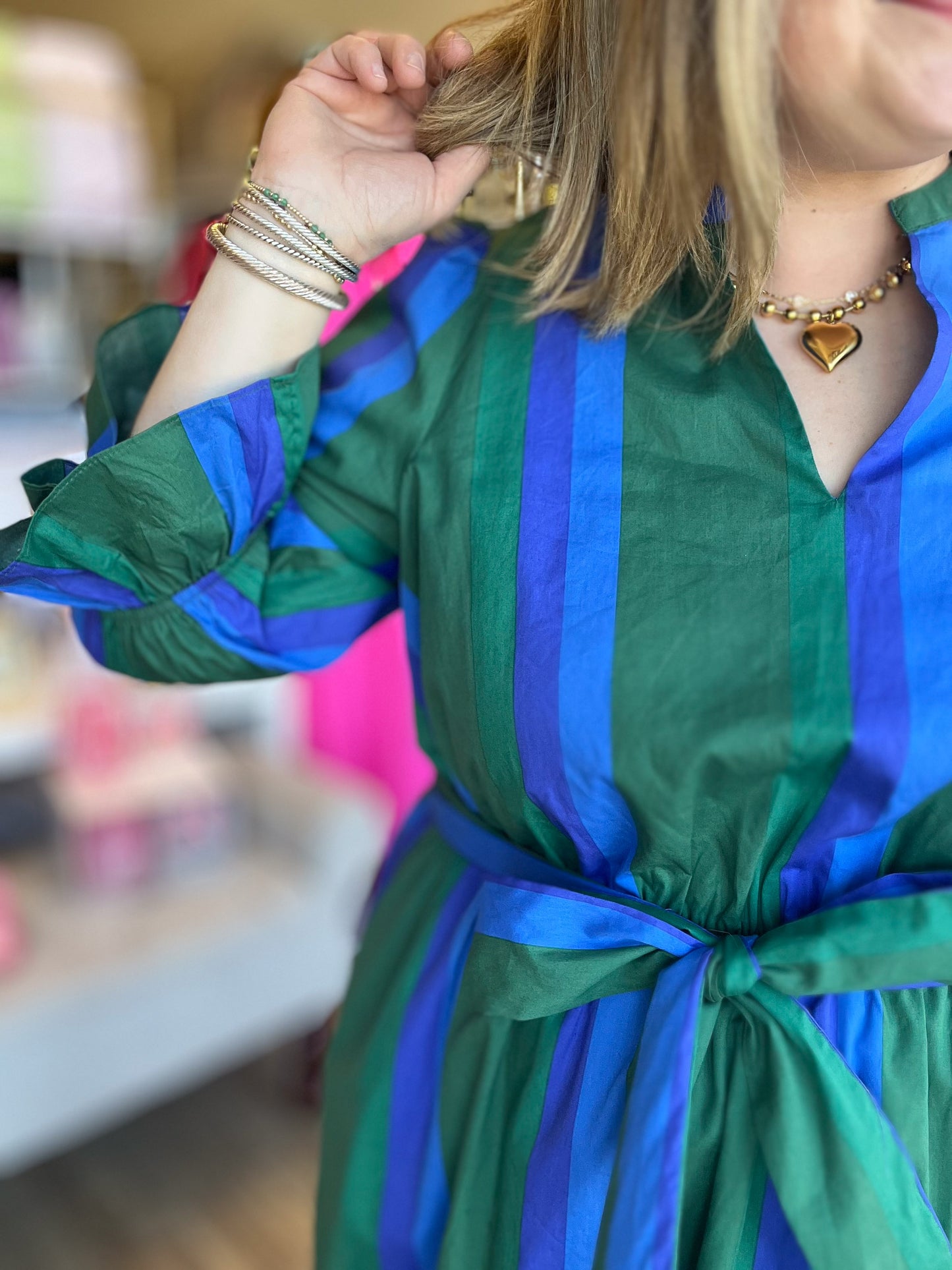Emeralds & Sapphires Plus-Size Stripe Midi Dress