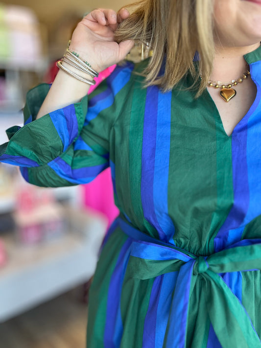 Emeralds & Sapphires Plus-Size Stripe Midi Dress