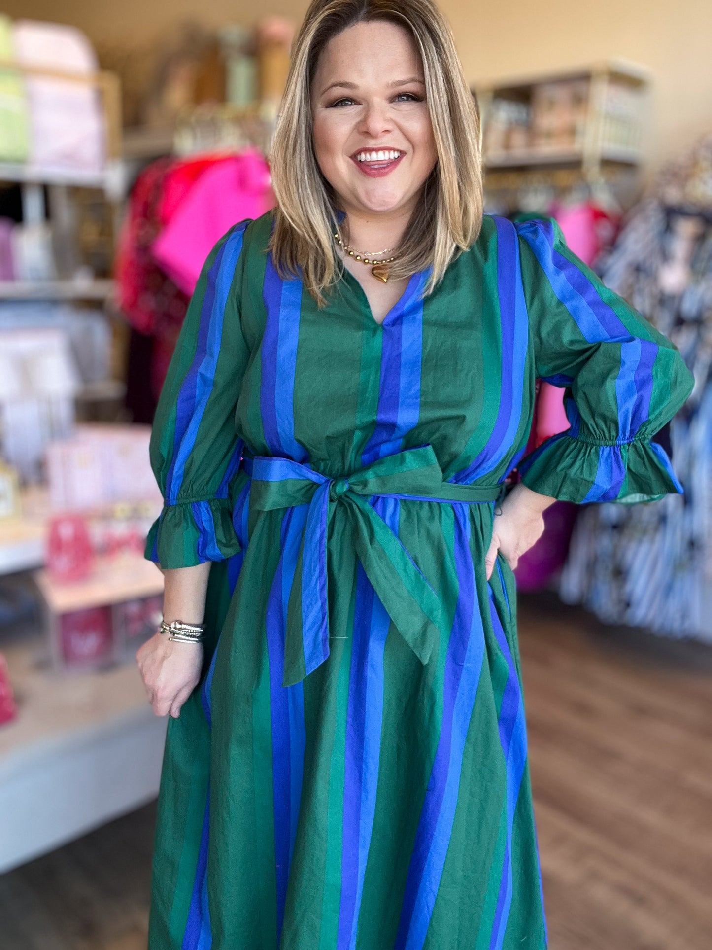 Emeralds & Sapphires Plus-Size Stripe Midi Dress