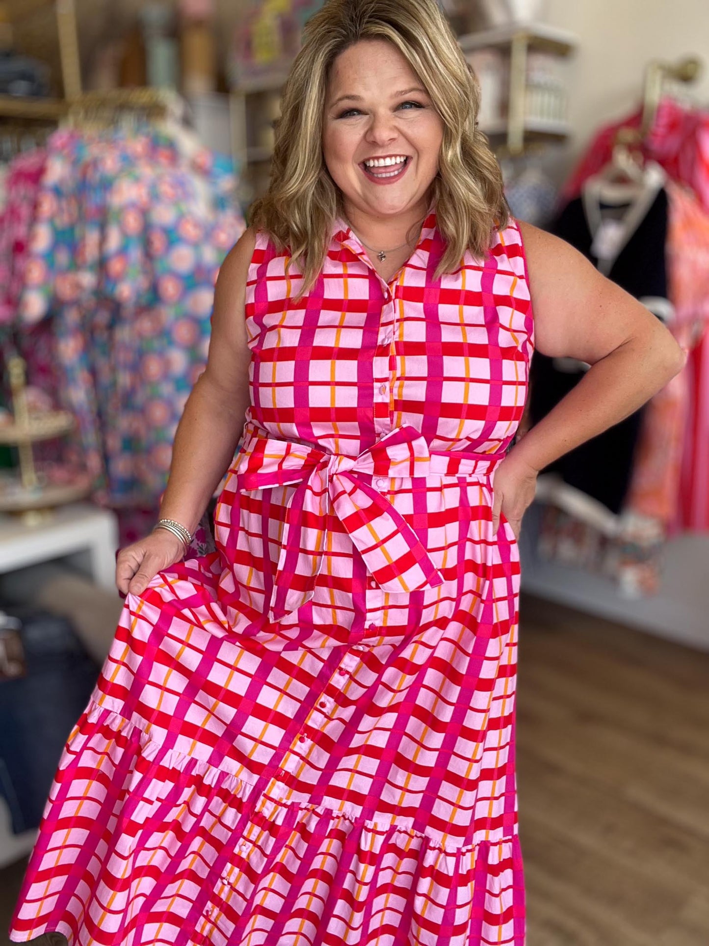 Endless Summer Plus-Size Checkered Maxi Dress