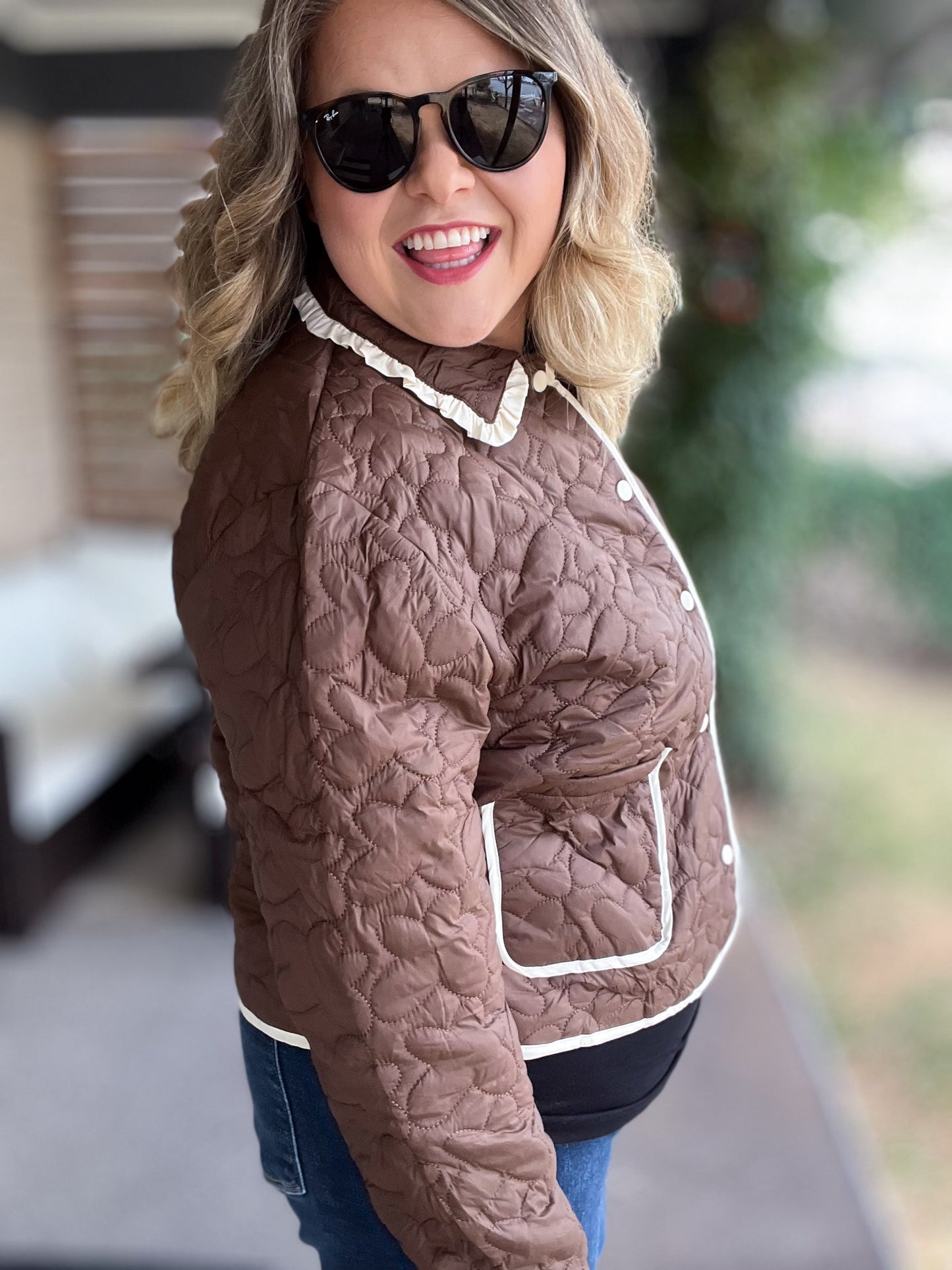 Espresso Martini Curvy Cropped Quilted Jacket