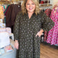 Evergreen Meadow Curvy Olive Floral Tiered Mini Dress