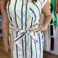 “Anchors Away” Natural Blue Stripe Belted Midi Dress
