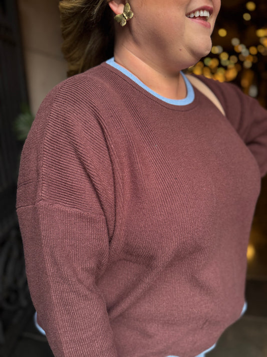 Sunsets in Spain Curvy Brown Scalloped Sweater