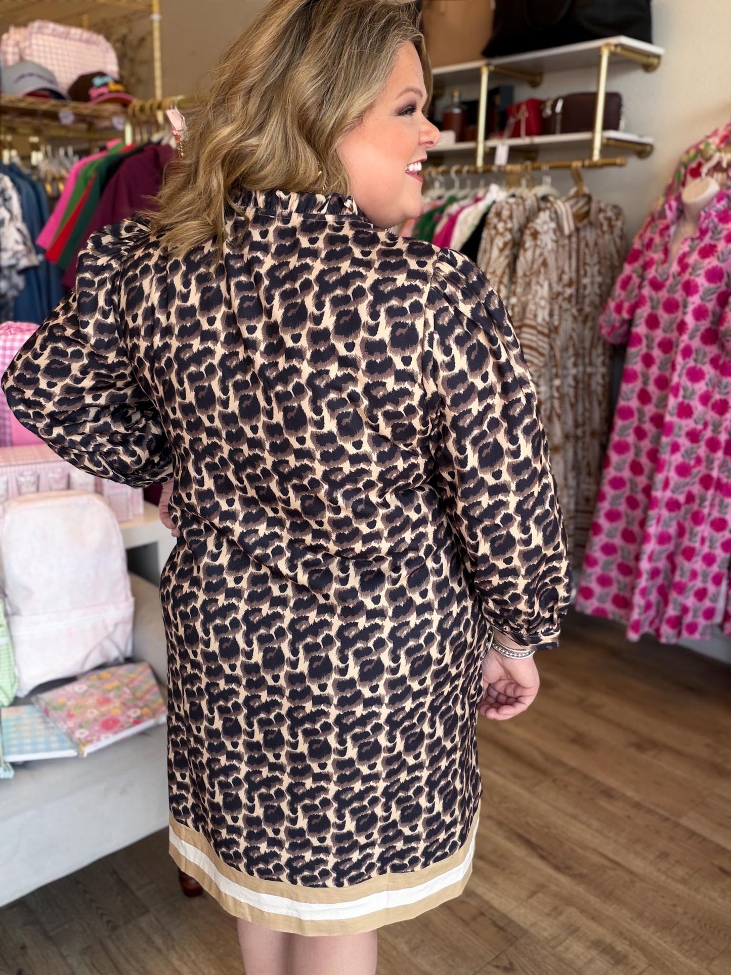 Fall Fierce Plus-Size Leopard Dress With Contrast Trim