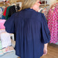 Fall's Favorite Blue Curvy Navy Smocked Top