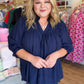 Fall's Favorite Blue Curvy Navy Smocked Top