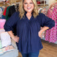 Fall's Favorite Blue Curvy Navy Smocked Top