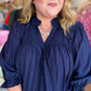 Fall's Favorite Blue Curvy Navy Smocked Top