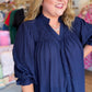 Fall's Favorite Blue Curvy Navy Smocked Top