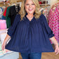 Fall's Favorite Blue Curvy Navy Smocked Top