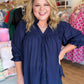 Fall's Favorite Blue Curvy Navy Smocked Top