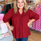 Fall's Favorite Crimson Curvy Smocked Top