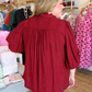 Fall's Favorite Crimson Curvy Smocked Top