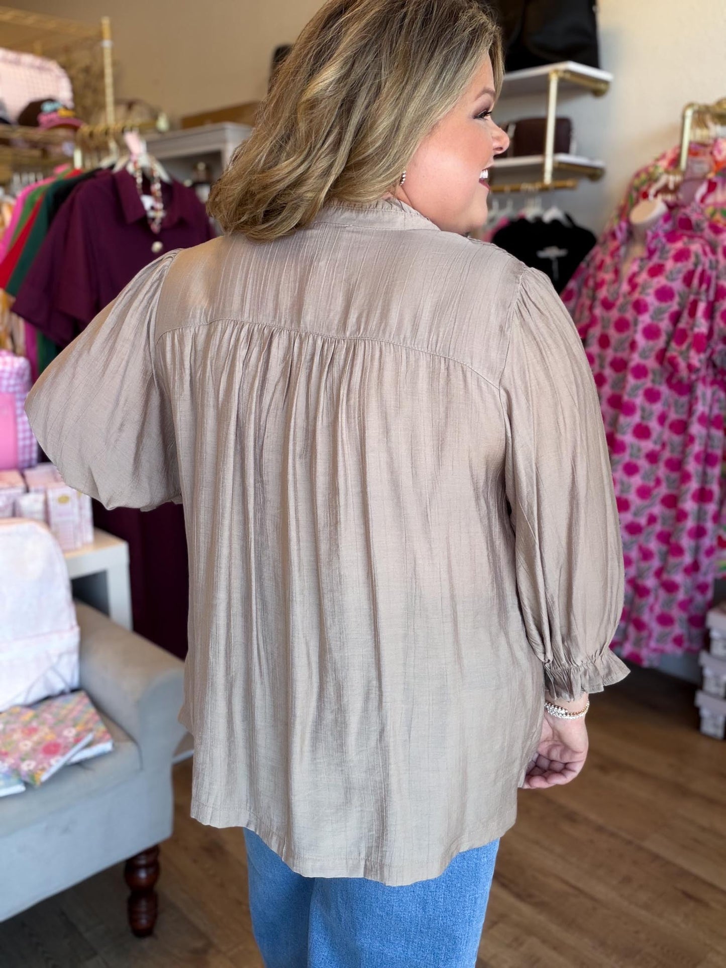 Fall's Favorite Curvy Mushroom Smocked Top