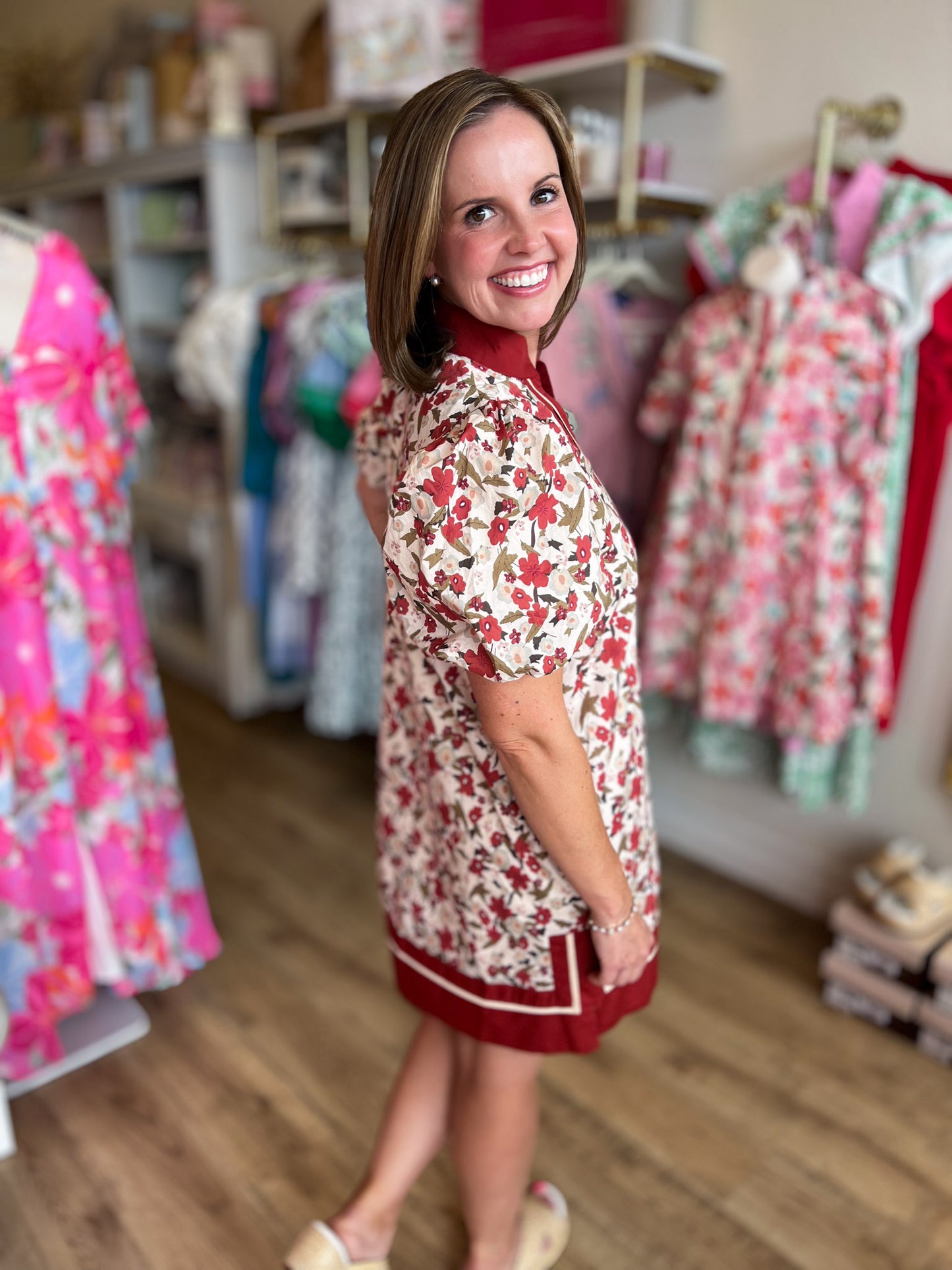 Falling for Florals Rust Contrast Trim Dress