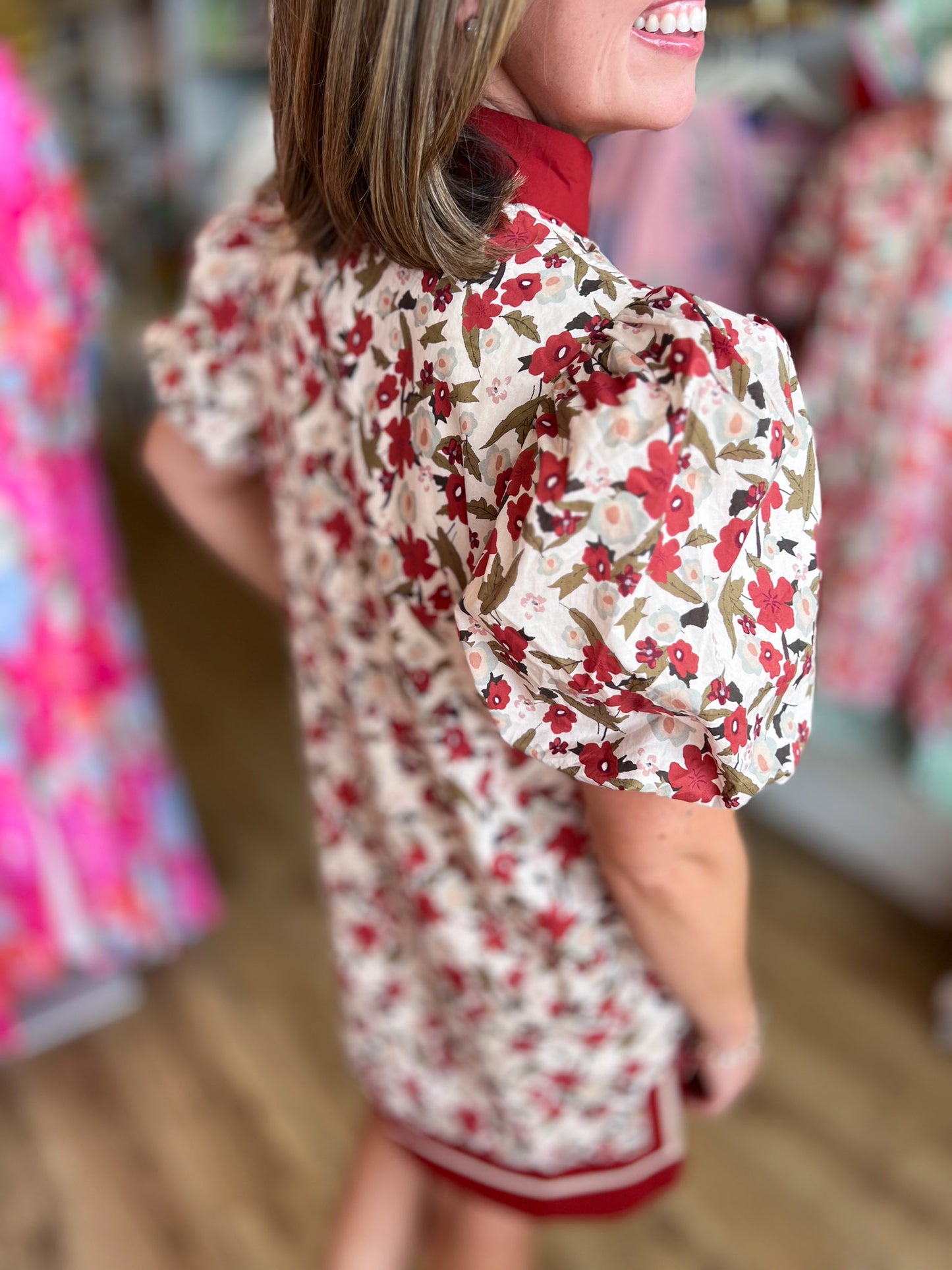 Falling for Florals Rust Contrast Trim Dress
