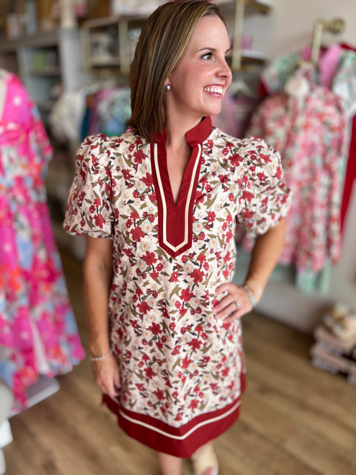 Falling for Florals Rust Contrast Trim Dress