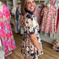Fanciful Florals Navy Puff Sleeve Dress