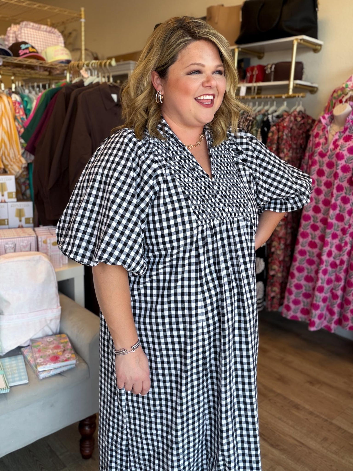 Farmhouse Check Curvy Black Gingham Midi Dress