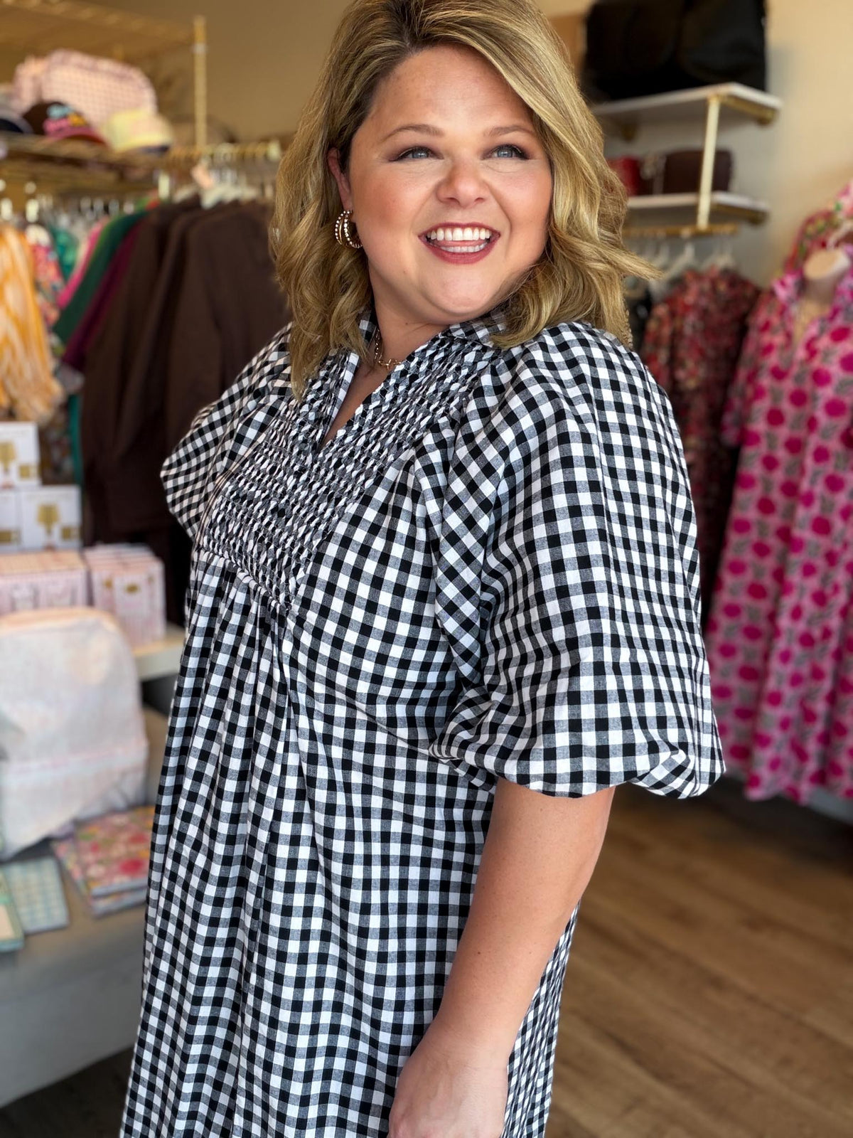 Farmhouse Check Curvy Black Gingham Midi Dress