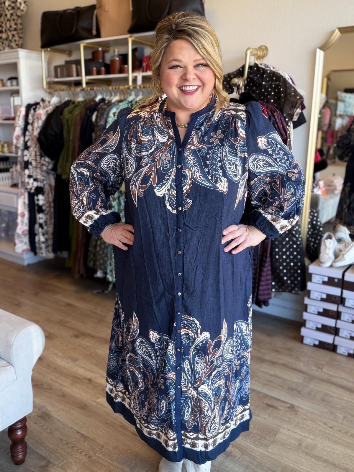 Feather & Finch Curvy Navy Abstract Midi Dress