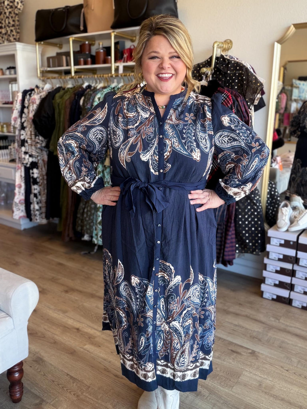 Feather & Finch Curvy Navy Abstract Midi Dress