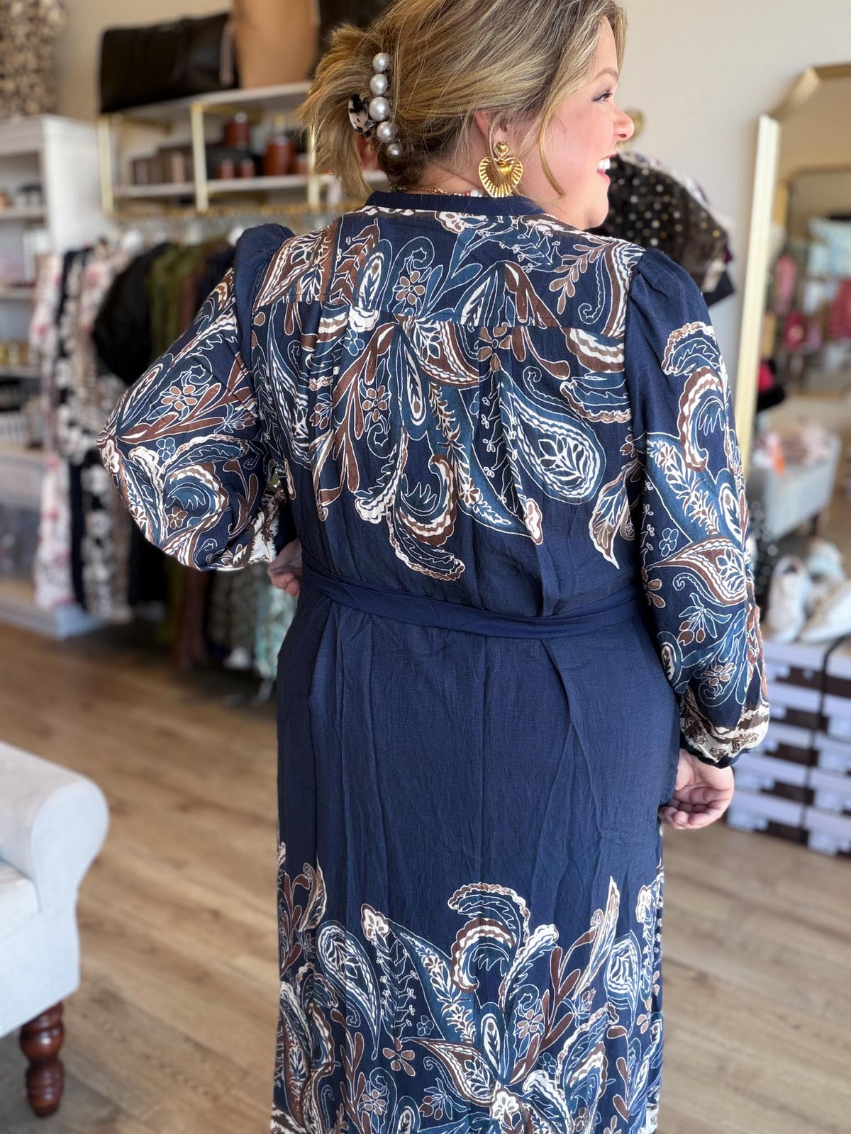 Feather & Finch Curvy Navy Abstract Midi Dress