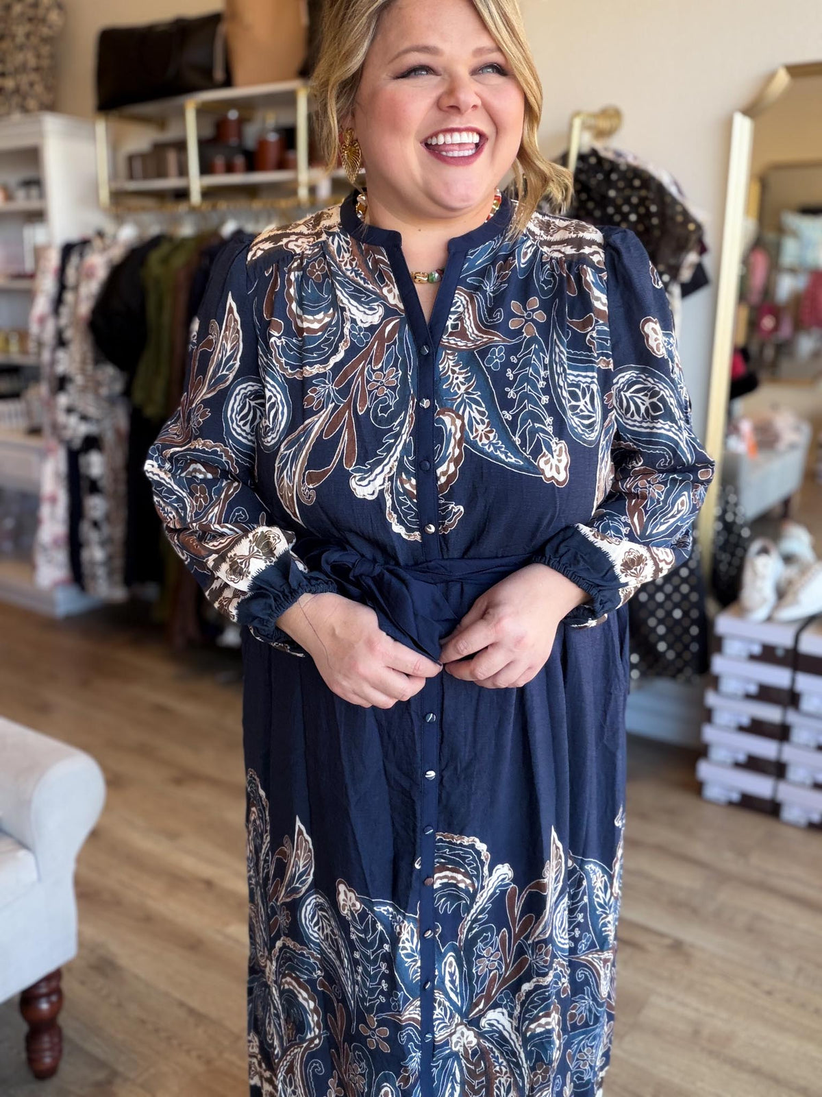 Feather & Finch Curvy Navy Abstract Midi Dress