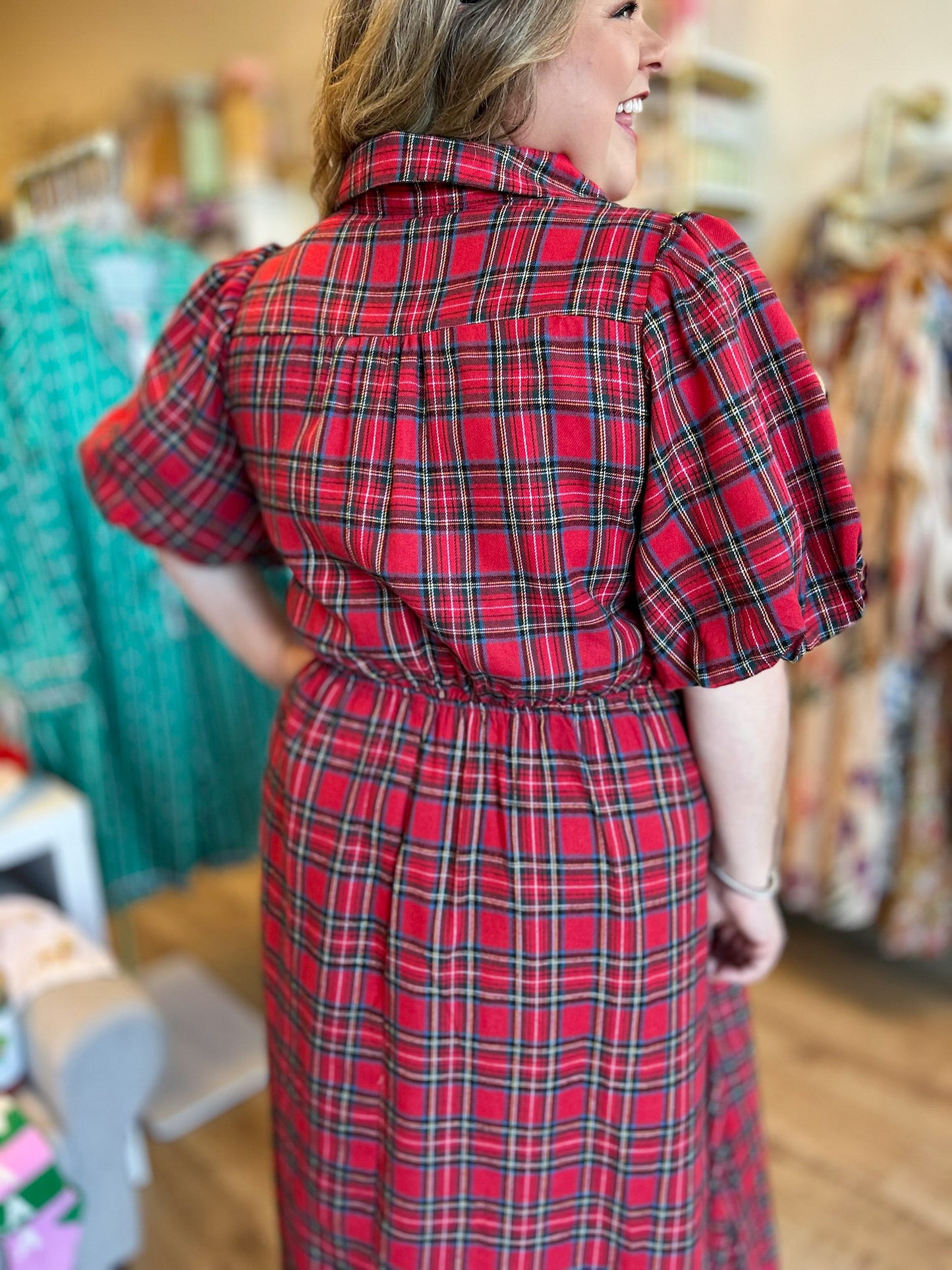 Festive Tartan Curvy Plaid Bow Midi Dress