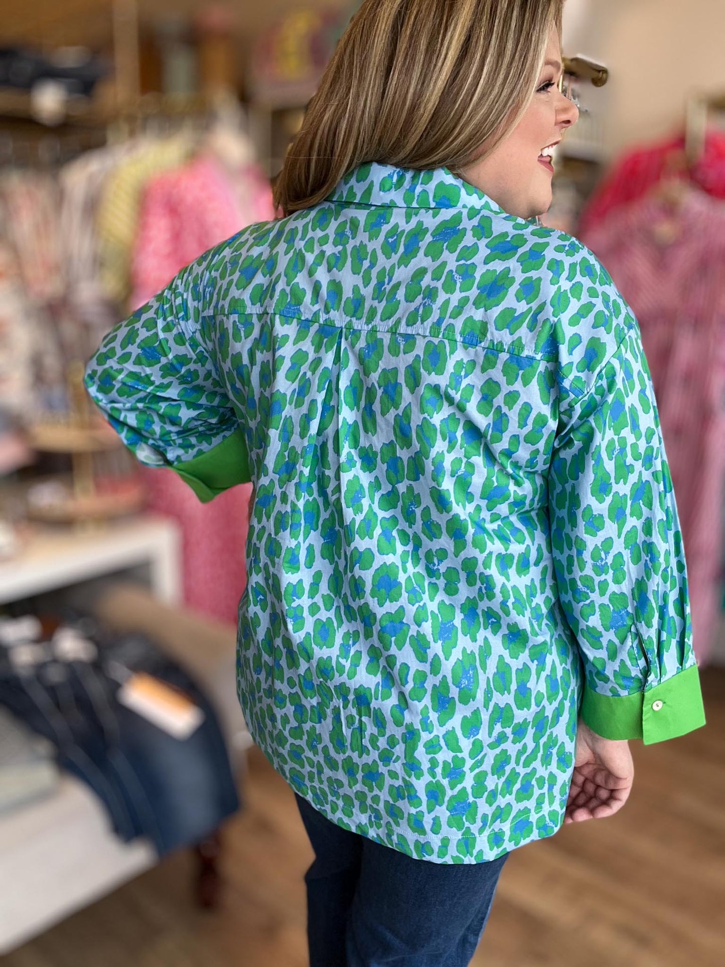 Fierce & Flirty Curvy Green Leopard Top