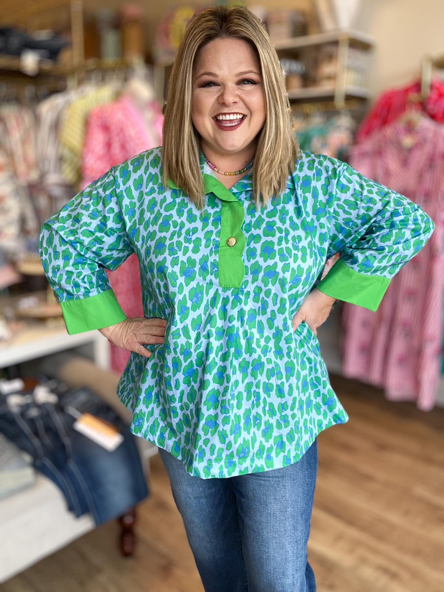 Fierce & Flirty Curvy Green Leopard Top