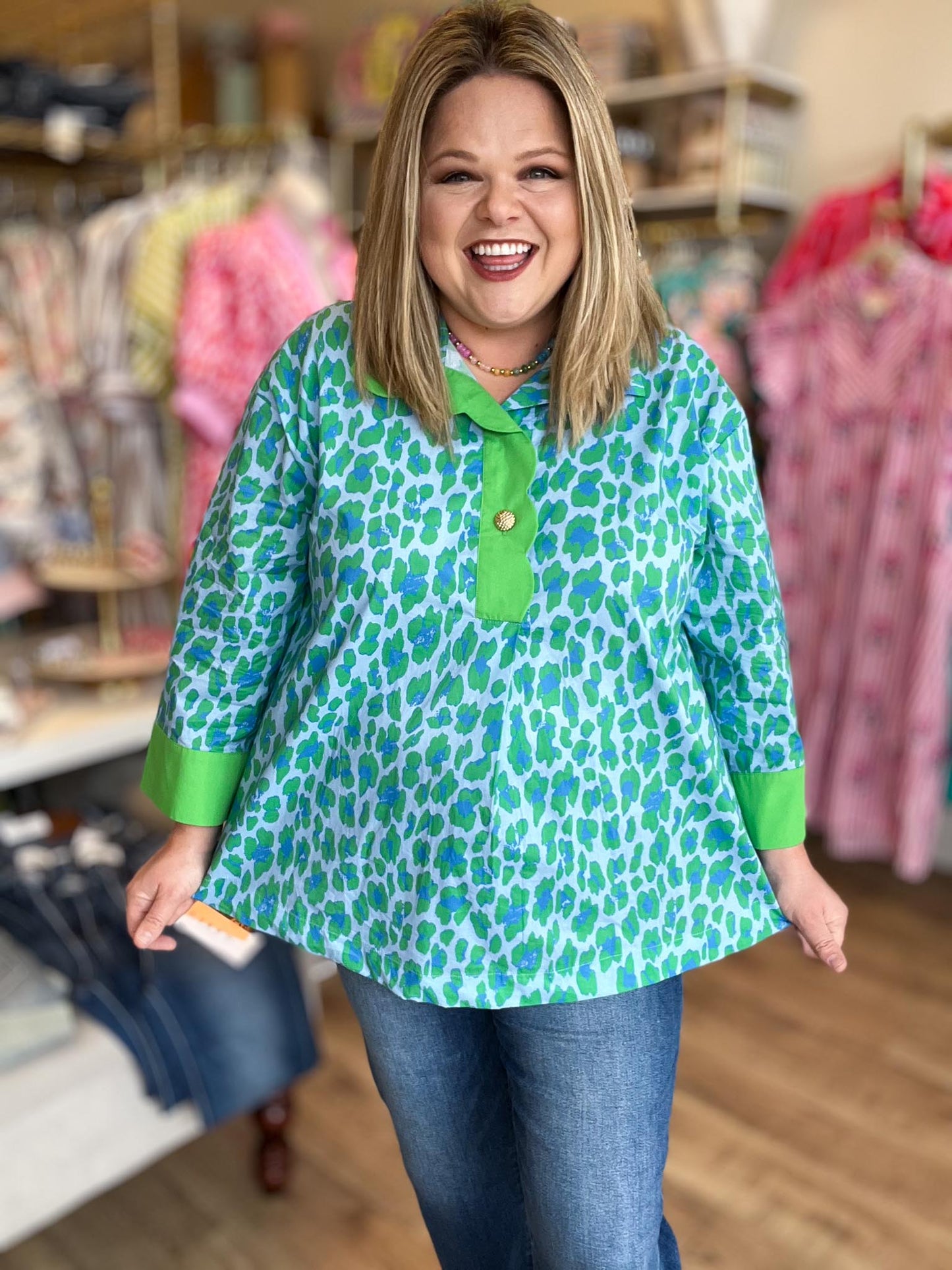 Fierce & Flirty Curvy Green Leopard Top