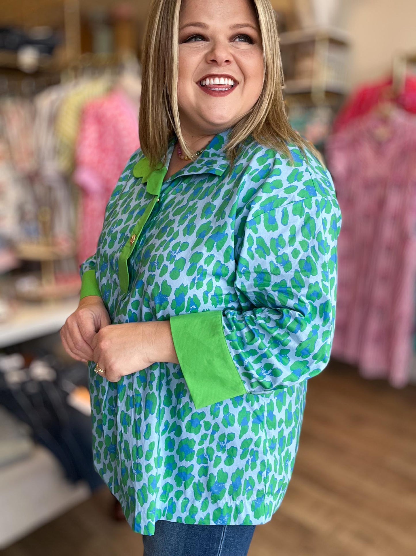 Fierce & Flirty Curvy Green Leopard Top