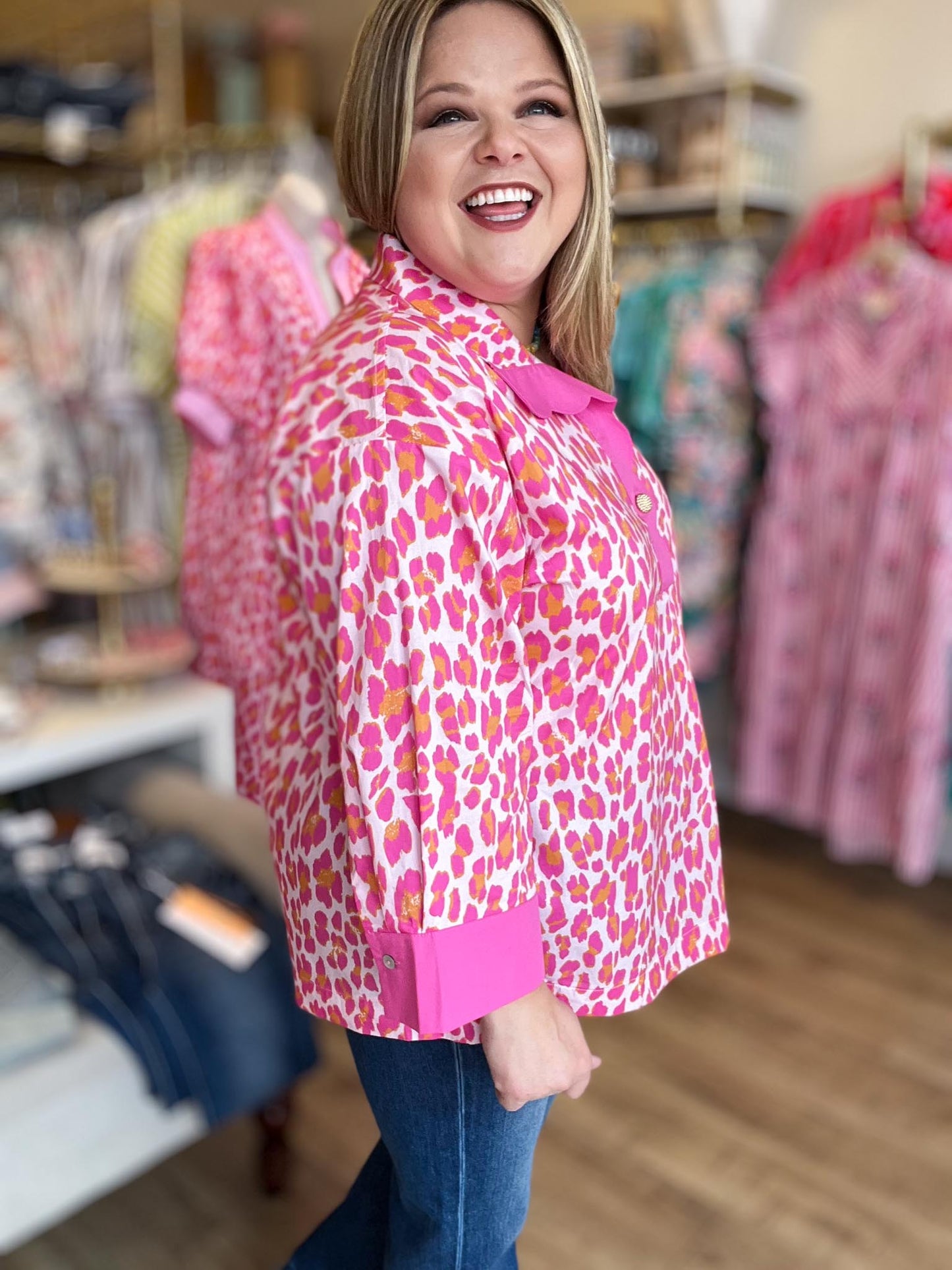 Fierce & Flirty Curvy Pink Leopard Top