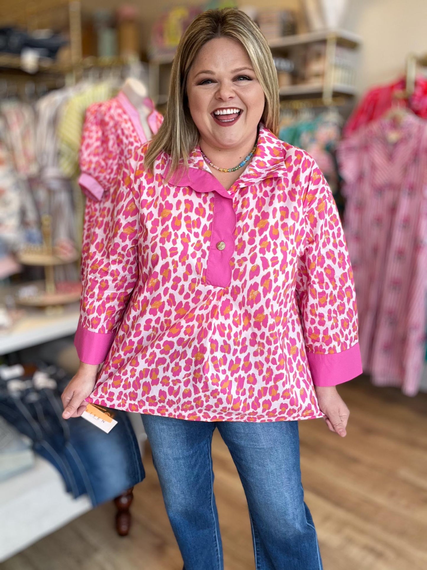 Fierce & Flirty Curvy Pink Leopard Top