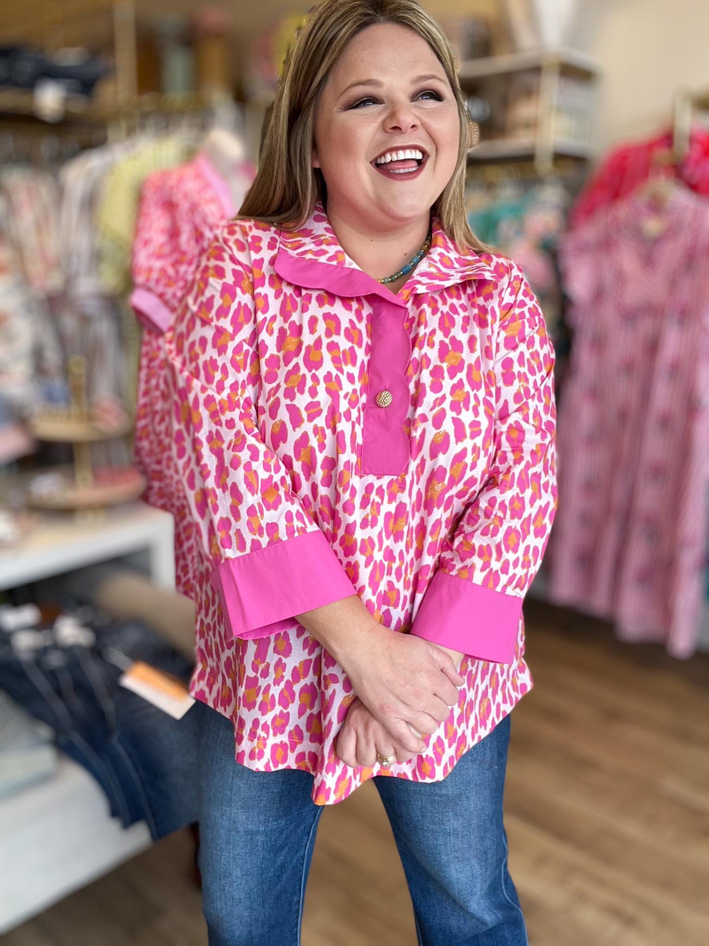 Fierce & Flirty Curvy Pink Leopard Top