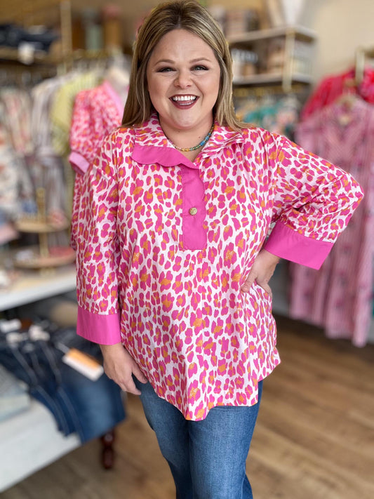 Fierce & Flirty Curvy Pink Leopard Top