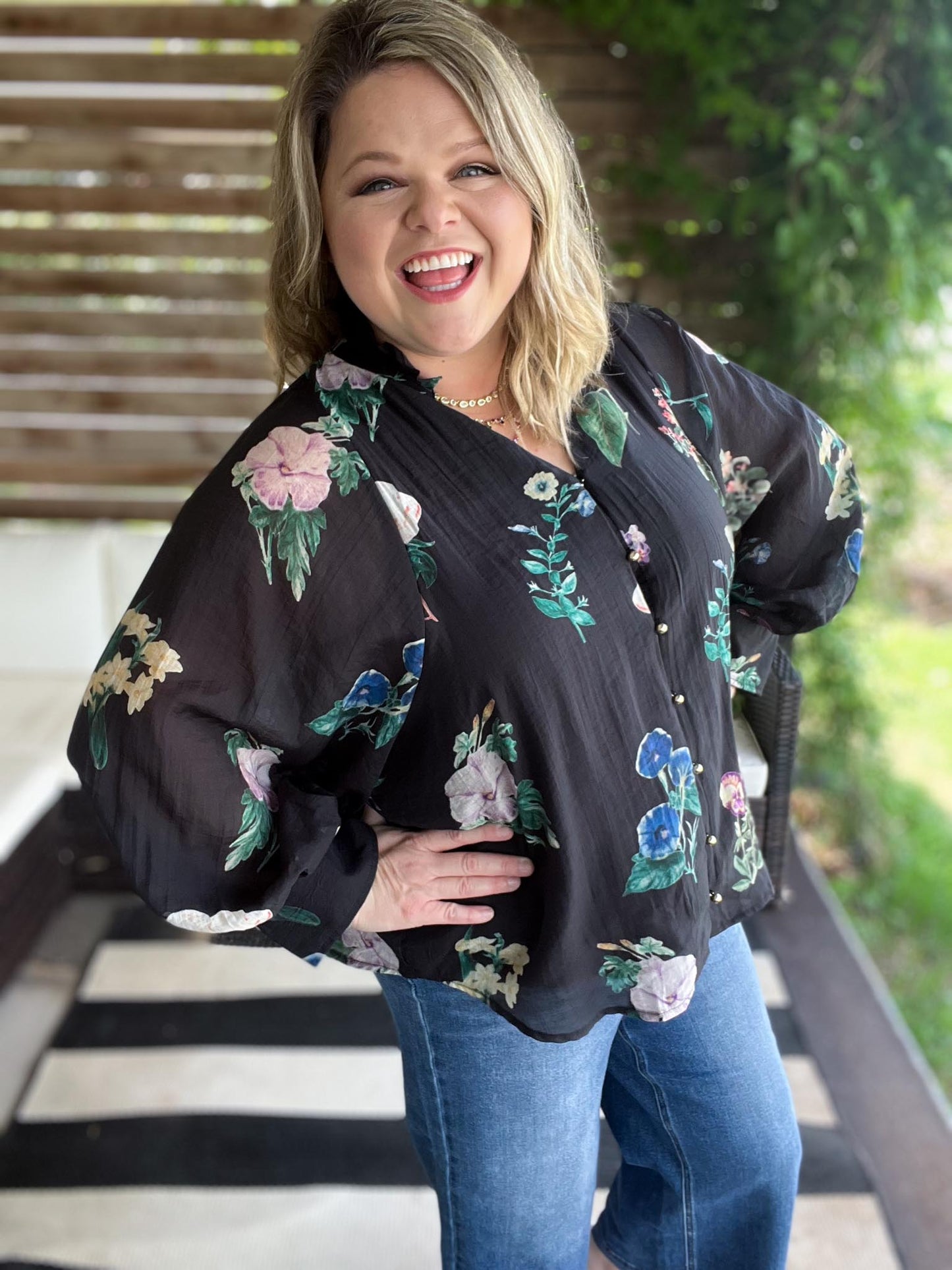 Flamenco Flair Curvy Black Floral Top