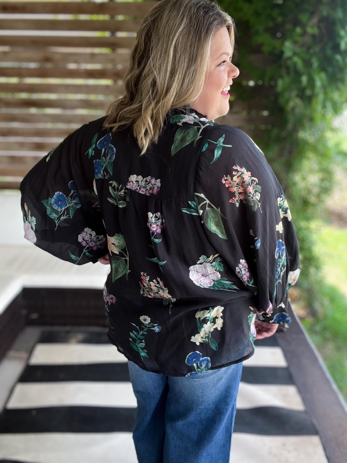 Flamenco Flair Curvy Black Floral Top