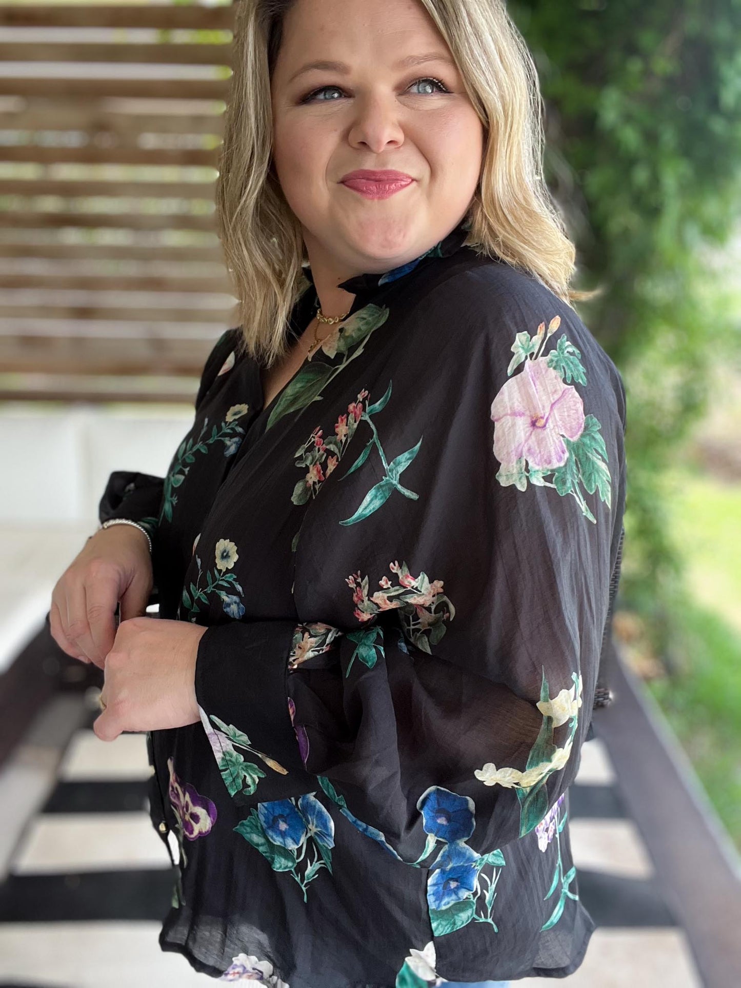 Flamenco Flair Curvy Black Floral Top